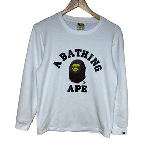 BAPE  A Bathing Ape College Crewneck White Fleece Lined‎ Size Small Unisex